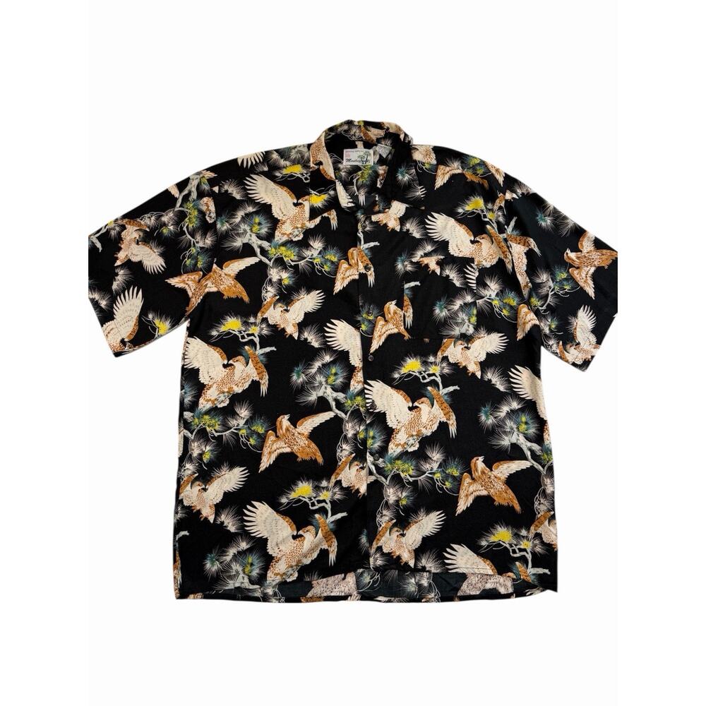 Monticello Hawaiian Shirt Mens XL Black‎ Bird Print Rayon Short Sleeve Aloha
